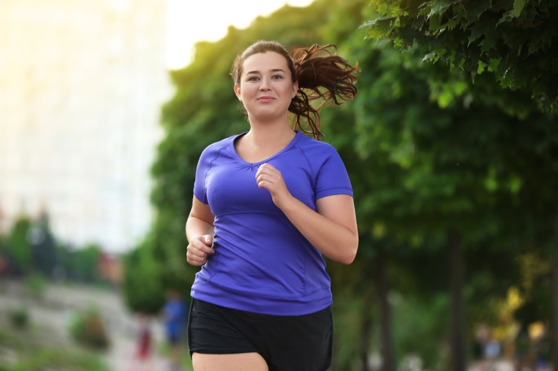 Plus Size Woman Running Shorts Blue Tee