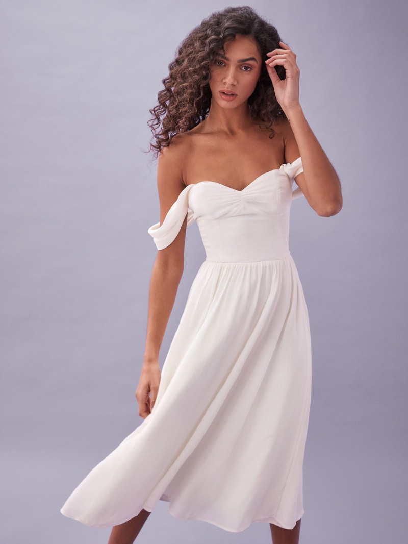 Reformation Violet Dress in Ivory $298