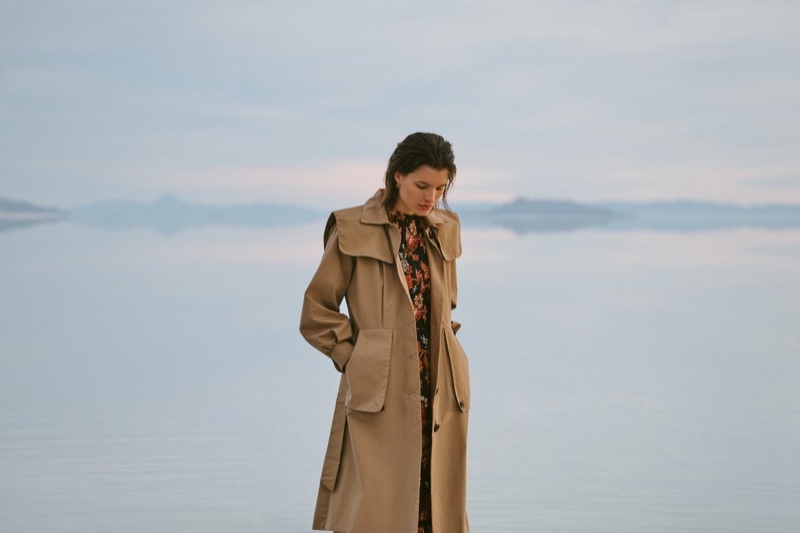 Sea Scott Trench Coat $695 and Pascale Midi Dress $395