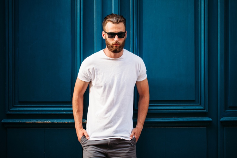 Stylish Man White Shirt Jeans Sunglasses