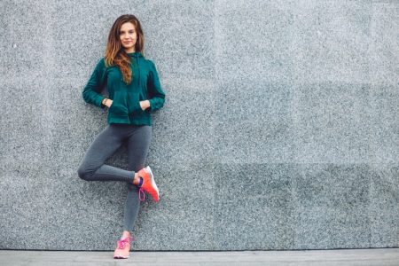 Secrets to Achieve Ideal Body Weight Thin Woman Workout Clothes Sneakers Leggings