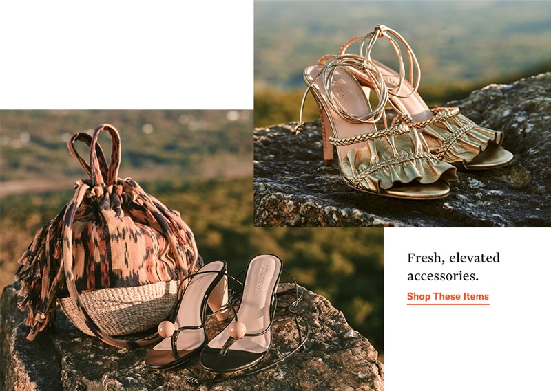 Ulla Johnson Anita Basket Bag $435, Darby Heel Sandals $395 and Flora Heel Sandals $395