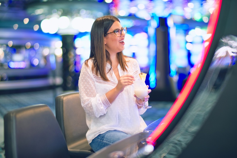 Woman Smiling Casino Drink Casual Glasses