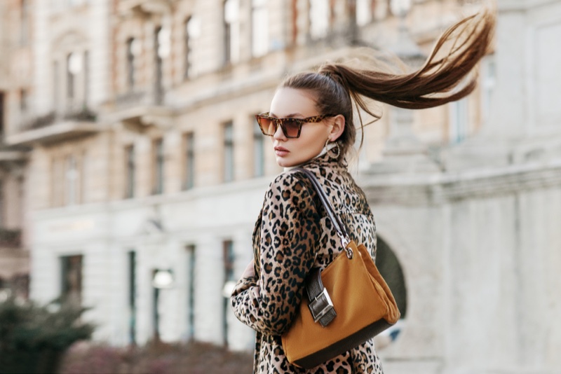 Animal Print Jacket Ponytail Sunglasses Bag Model Glam Fashion