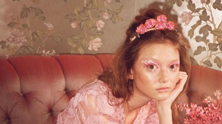 Sara Grace Wallerstedt looks pretty in pink for Anna Sui spring-summer 2020 campaign