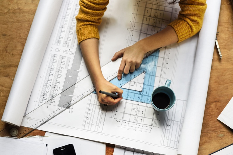 Architecture Plan Ruler Woman's Hands