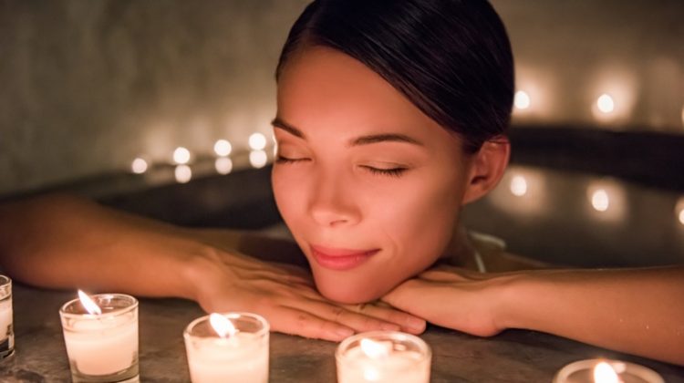 Asian Woman Calm Bathtub Candles