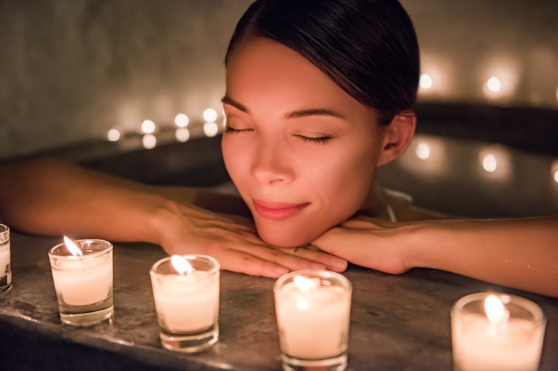 Asian Woman Calm Bathtub Candles