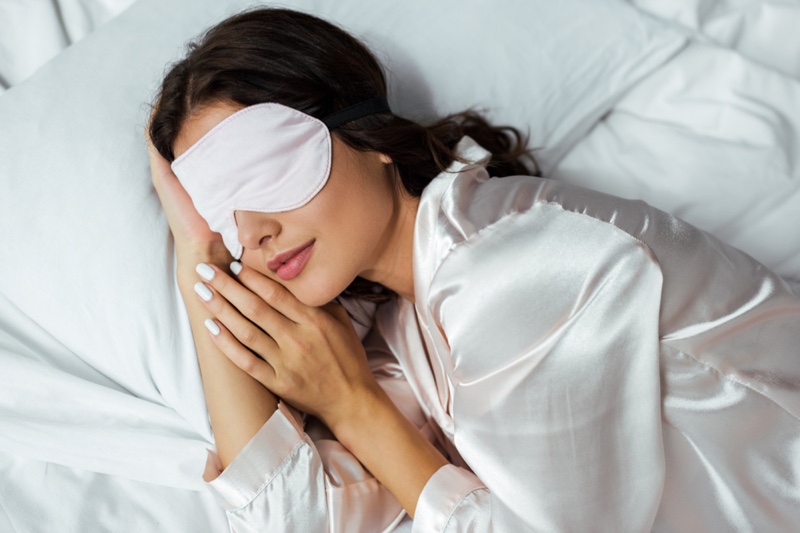 Attractive Woman Sleeping Bed Eye Mask Pajamas