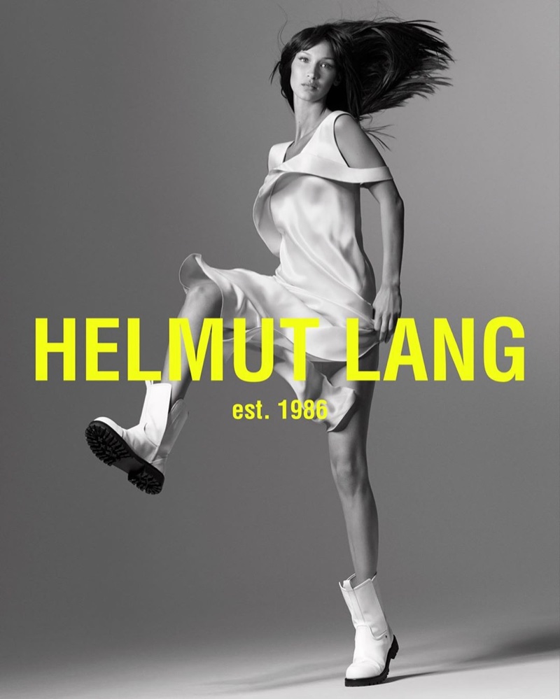 Model Bella Hadid poses for Helmut Lang spring-summer 2020 campaign