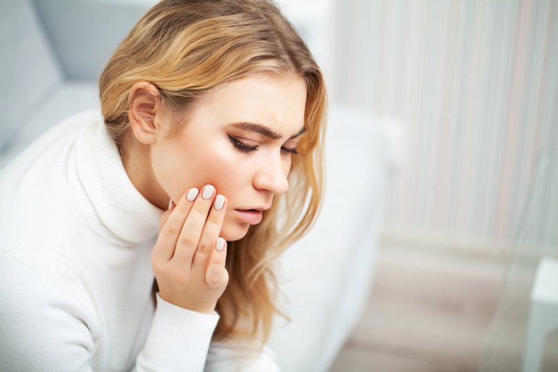 Blonde Woman Pain Teeth Worry Pink Nails