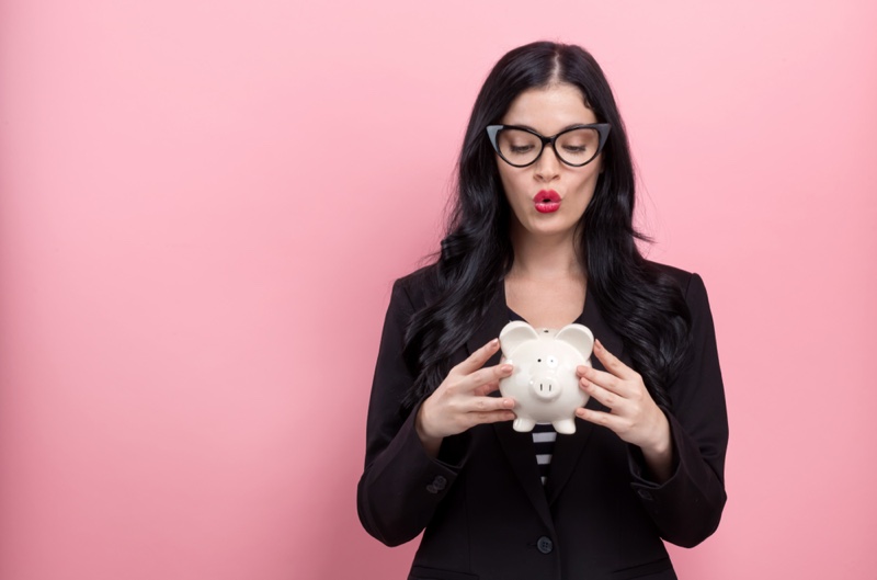 Brunette Girl Cat Eye Glasses Piggy Bank