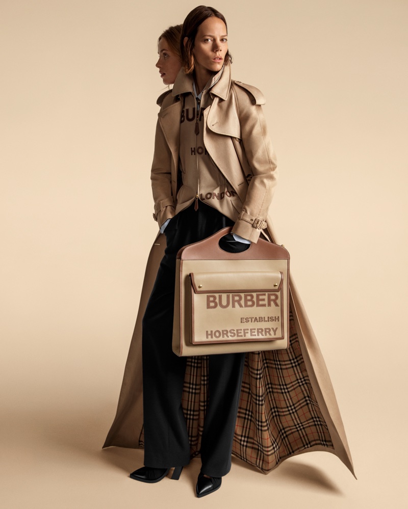 Freja Beha Erichsen and Rianne van Rompaey wear trenches in Burberry spring-summer 2020 campaign