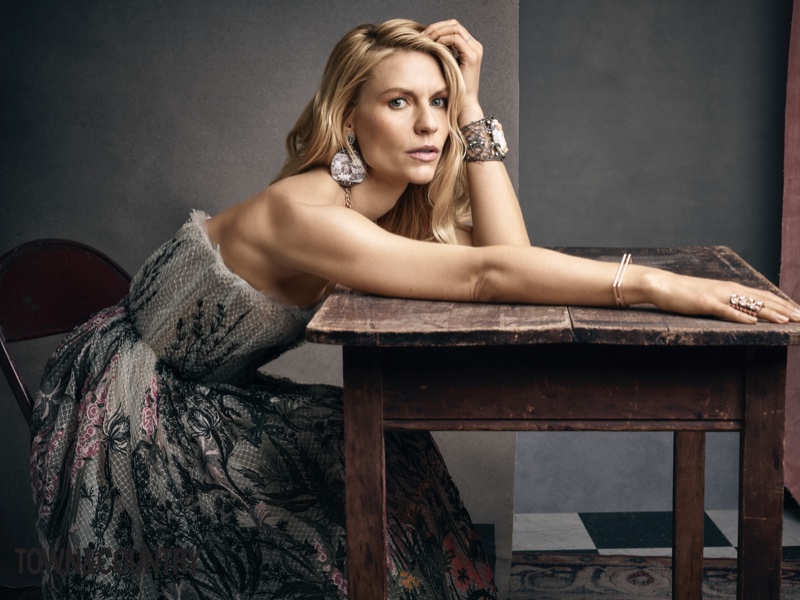 Actress Claire Danes poses in Dior dress with Artisan Antique jewelry