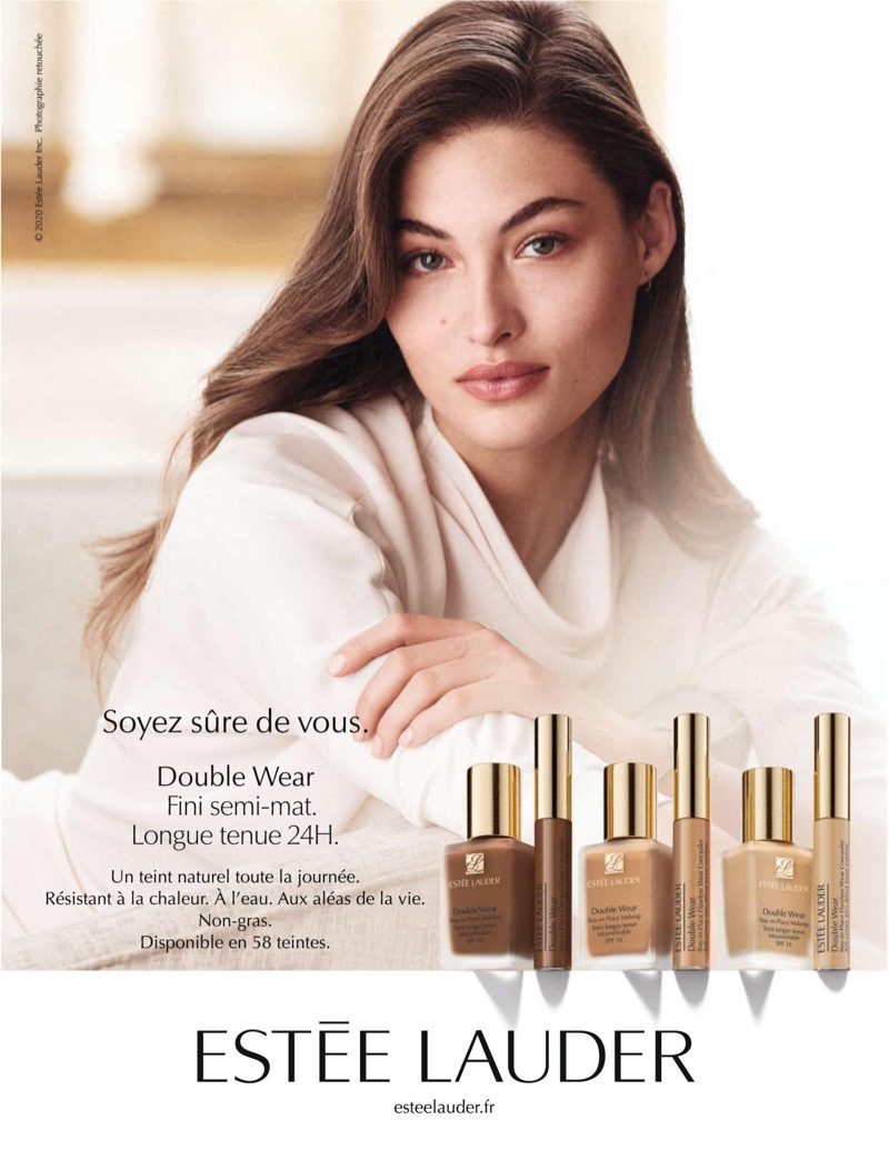 Model Grace Elizabeth fronts Estee Lauder Double Wear Foundation 2020 campaign