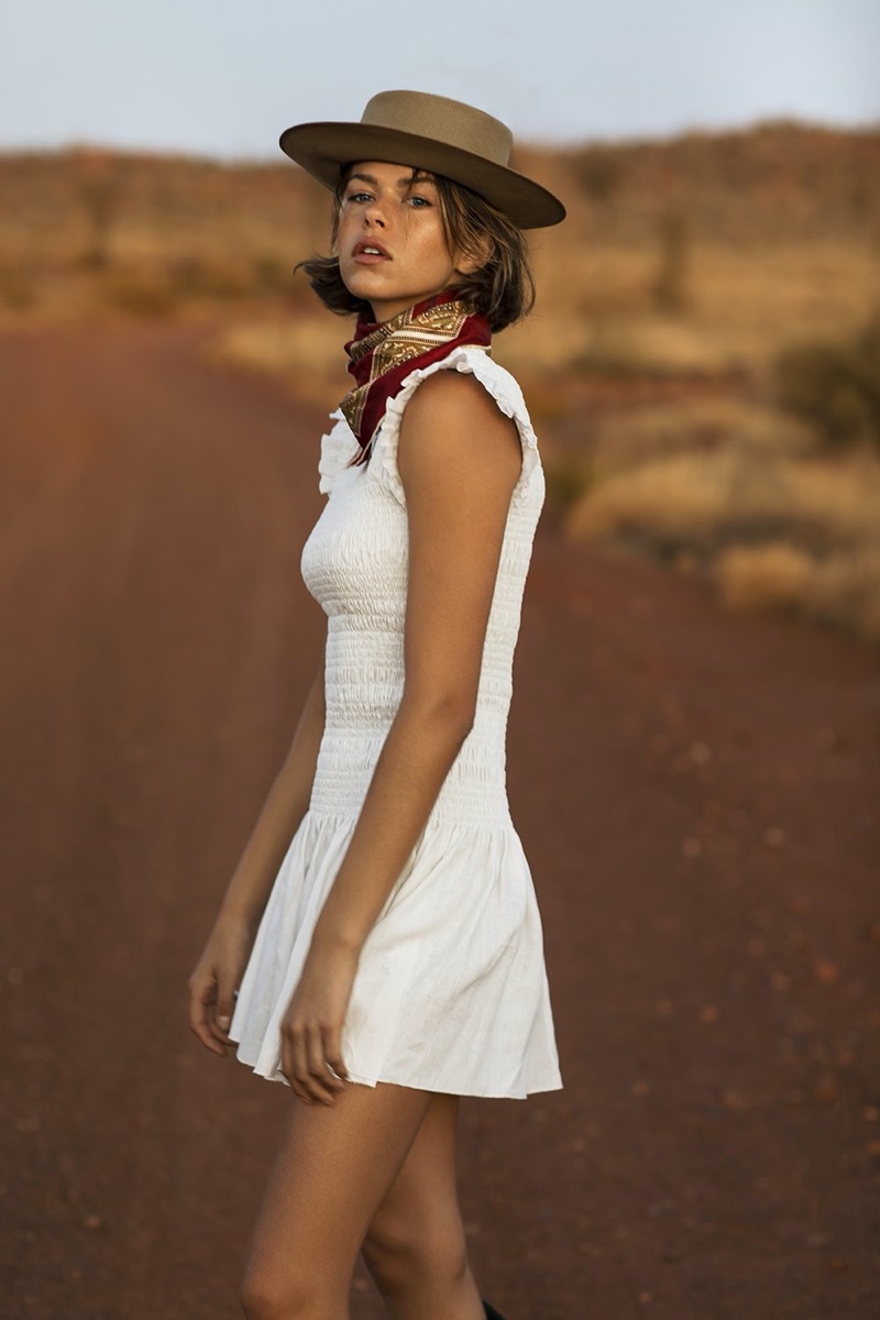 Georgia Fowler poses in Uluru, Australia, for SIR the Label fall-winter 2020 campaign