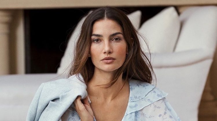 Lily Aldridge wears blue ruffle dress in Lauren Ralph Lauren spring-summer 2020 campaign.