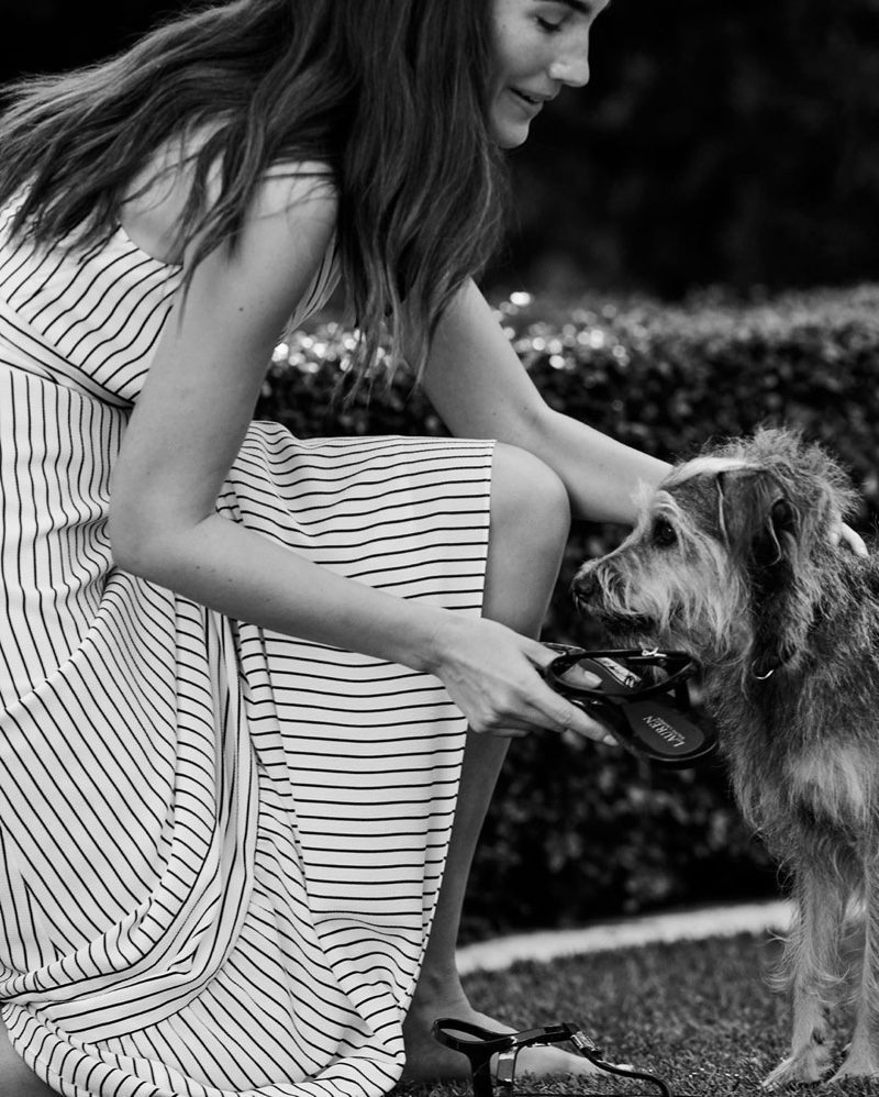 Lily Aldridge poses with a dog for Lauren Ralph Lauren spring-summer 2020 campaign