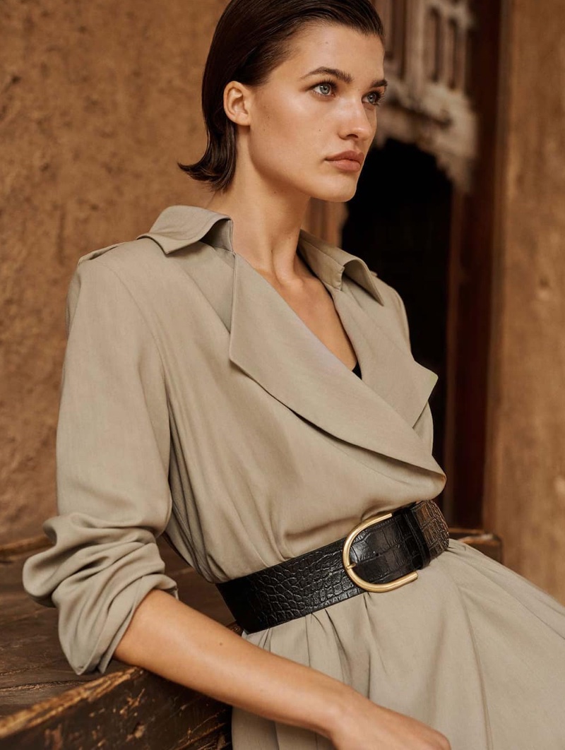 Massimo Dutti Belted Trench Coat and Mock Croc Leather Belt