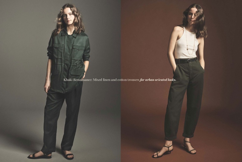 Model Anna de Rijk embraces khaki styles in Massimo Dutti Spring's New Mood trend guide