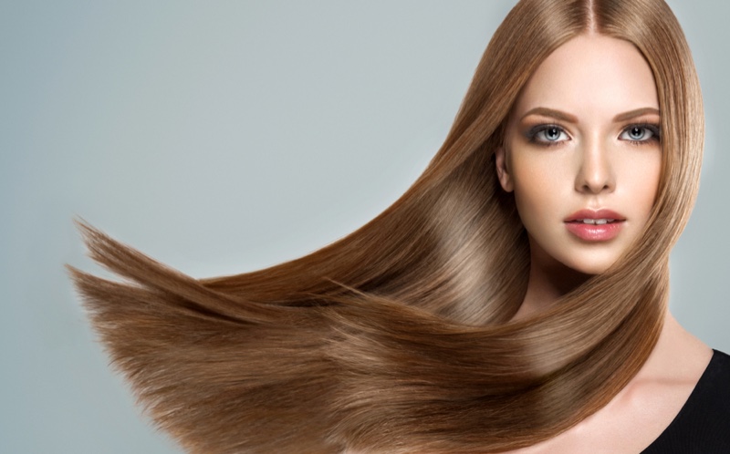 Model Long Light Brown Hair Beauty Makeup