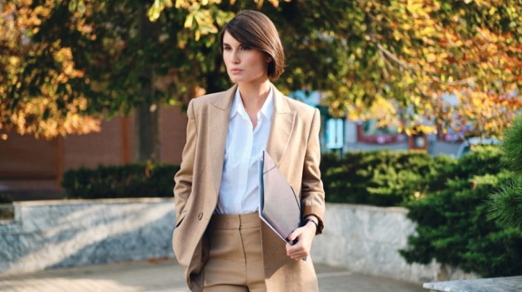 Model Tan Pant Suit Folder Business