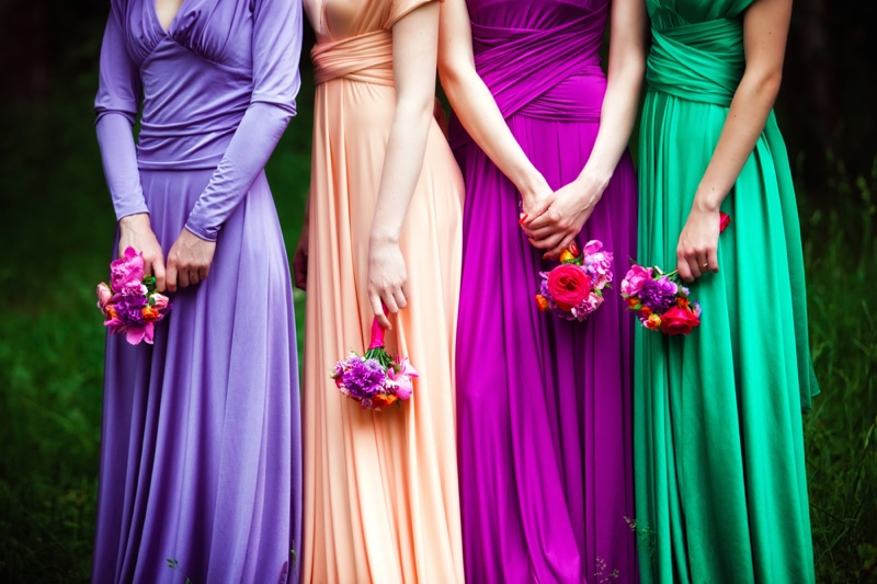 Multi Color Bridesmaid Dresses Flowers Bouquets