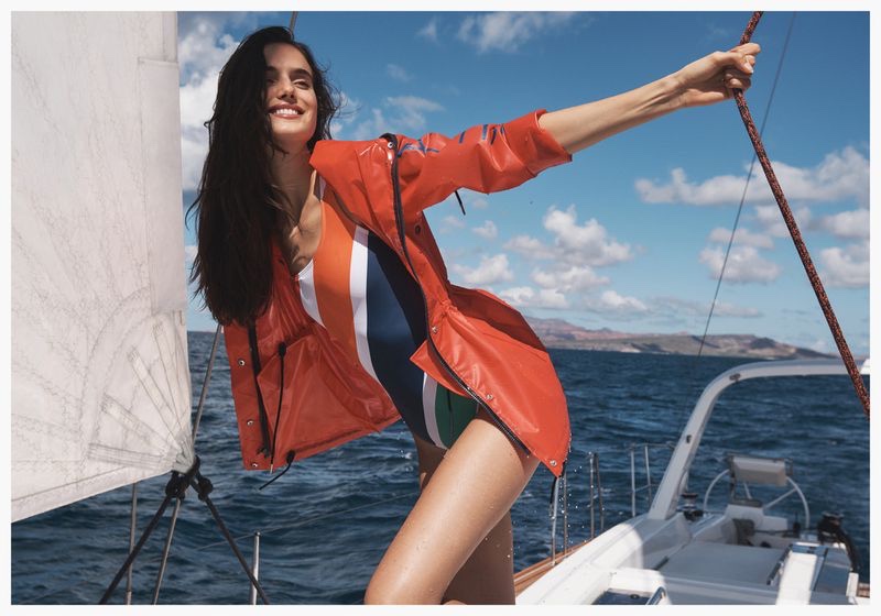 Wearing stripes, Blanca Padilla poses for Nautica spring-summer 2020 campaign