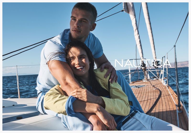 Models Blanca Padilla and Mitchell Slaggert are all smiles in Nautica spring-summer 2020 campaign