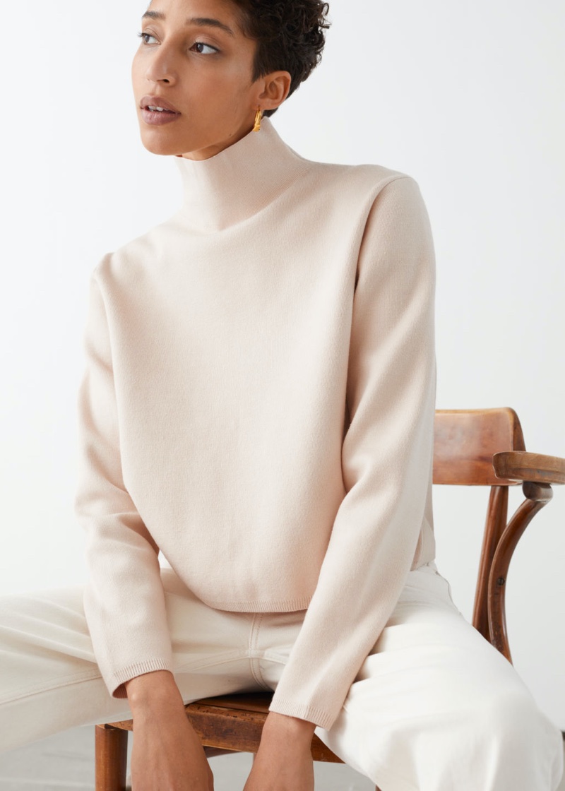 & Other Stories Cropped Relaxed Fit Turtleneck in Beige $89