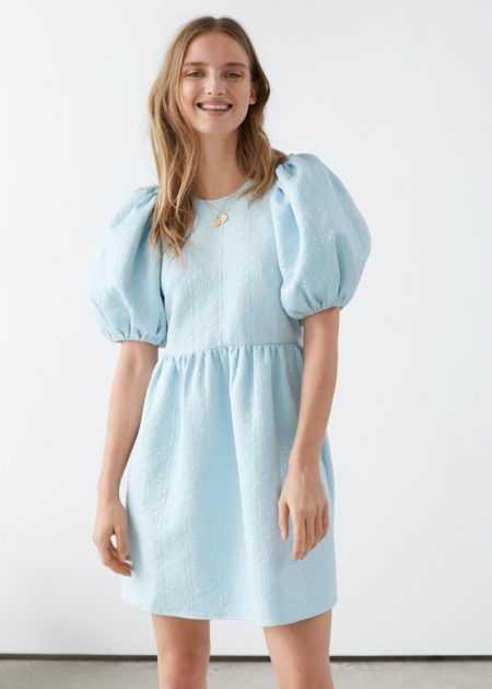 Blue Moment: & Other Stories Highlights Blue Styles & Other Stories Jacquard Mini Gathered Dress $119