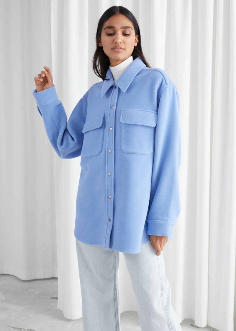 & Other Stories Oversized Wool Blend Workwear Shirt in Blue $149