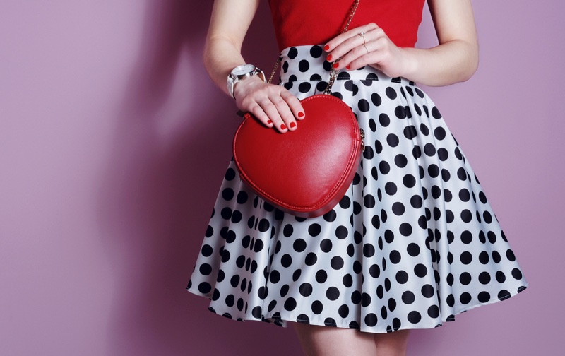 Polka Dot Skirt Red Heart Shaped Bag