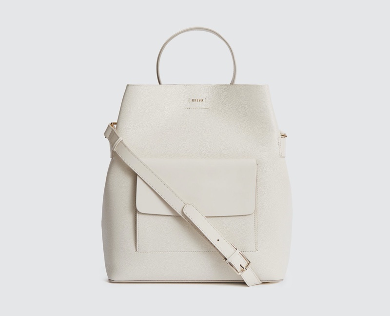 Reiss Freya Leather Tote Bag in Off White $425