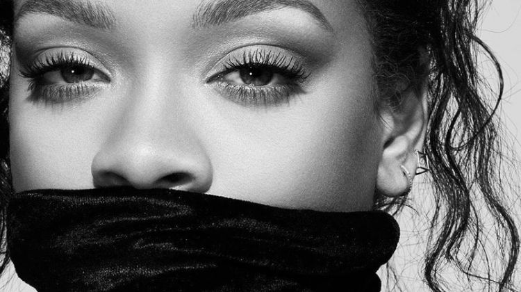 Wearing a turtleneck, Rihanna fronts Fenty Beauty Full Frontal Mascara campaign
