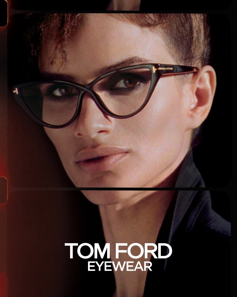 Linda Helena models eyeglasses in Tom Ford spring-summer 2020 campaign