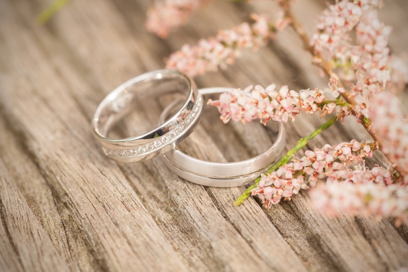 Wedding Rings Still Life Silver Diamonds Flowers