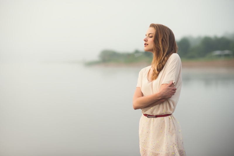 Woman Beach White Dress Alone Solace