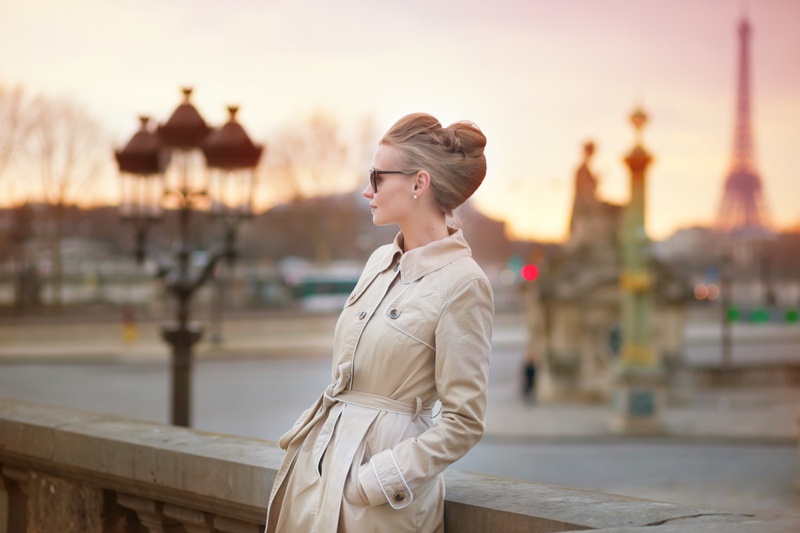 Woman Blonde Hair Trench Coat Paris