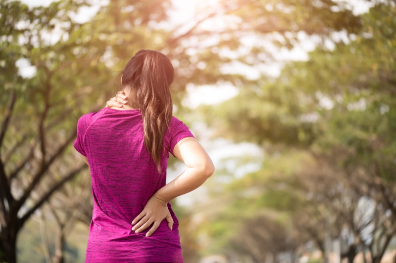 Woman Pink Shirt Neck Pain Back Pain