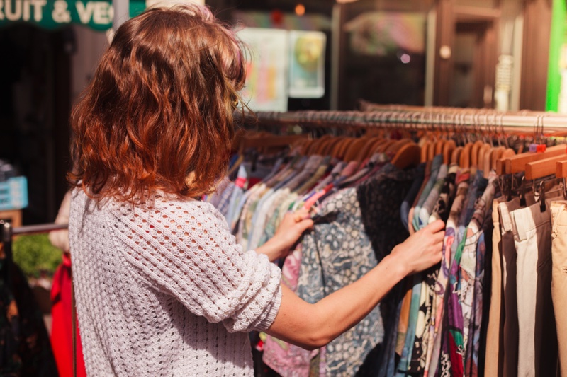 Woman Shopping Vintage Secondhand Store