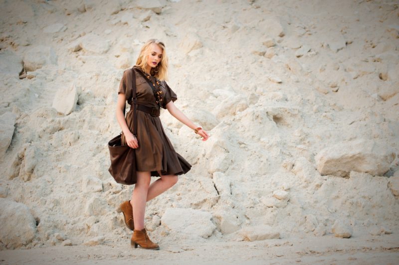 Woman in Brown Safari Dress