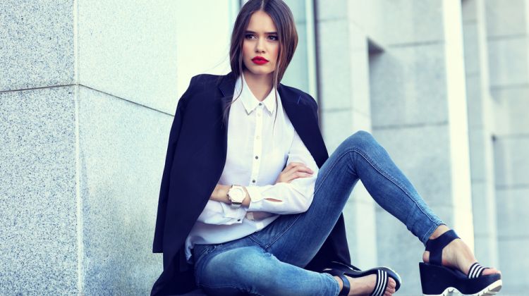 Woman in Jeans and Blazer