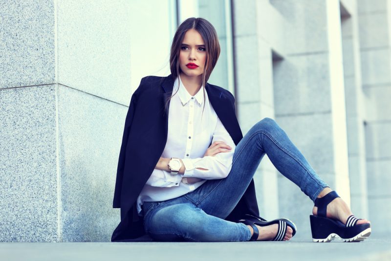 Woman in Jeans and Blazer