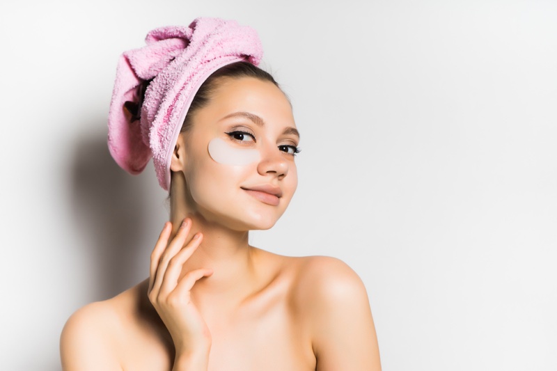 Young Woman Eye Mask Pink Hair Towel