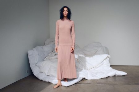 Mariacarla Boscono Models Zara's Spring 2020 Knitwear Zara Smocked Detail Knit Dress