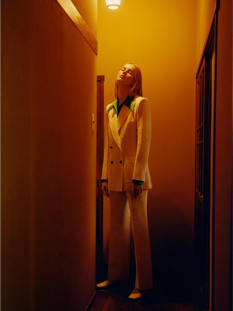 Suiting up, Rianne van Rompaey appears in Zara Crossover spring-summer 2020 editorial