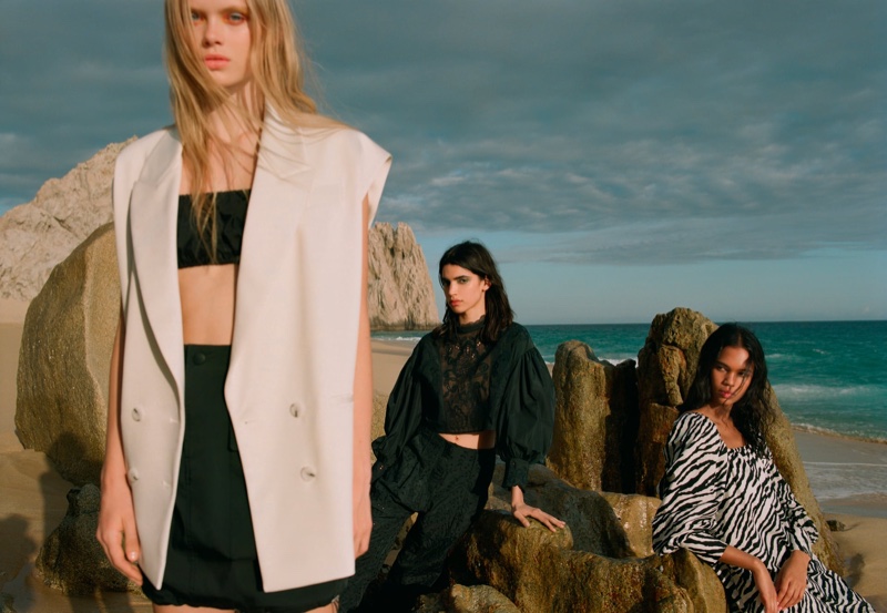 Evie Harris, Irene Guarenas and Jordan Daniels pose in Zara Daylight spring-summer 2020 editorial