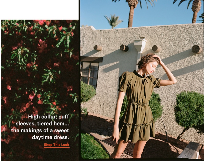 alice + olivia Vida Puff Sleeve Ruffle Dress $330 and Cult Gaia Dita Earrings $98