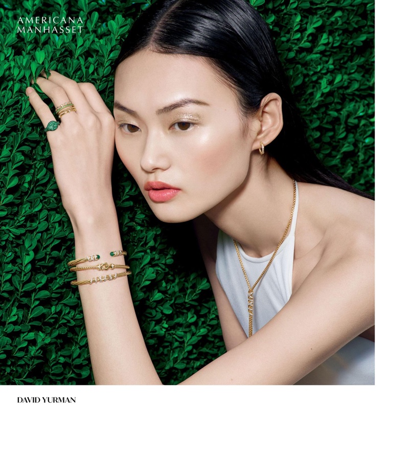 Model He Cong wears David Yurman jewelry for Americana Manhasset spring-summer 2020 campaign